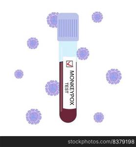 A test tube with the blood of a person with monkeypox. Positive test for the virus. Vector illustration.. Test tube with blood of a person with monkeypox.