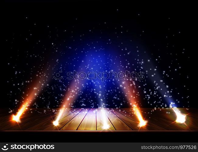 A theater stage with a magic light effect. Festival night show poster. Vector illustration