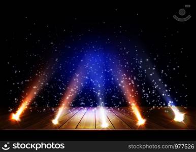 A theater stage with a magic light effect. Festival night show poster. Vector illustration
