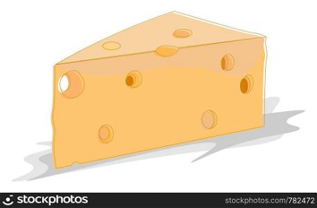 A three dimensional illustration of a slice of cheese, vector, color drawing or illustration.