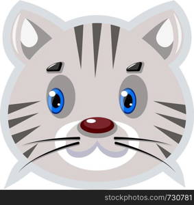 A Tiger face in grey color with blue eyes in green background, vector, color drawing or illustration.