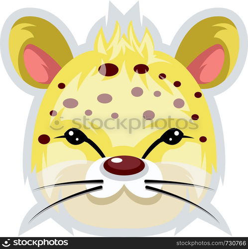 A Tiger face with black dots and pink ears in white background, vector, color drawing or illustration.