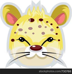 A Tiger face with black dots and pink ears in white background, vector, color drawing or illustration.