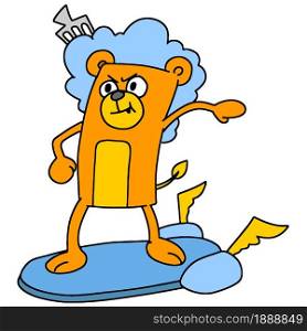 a tiger playing skate seriously. cartoon illustration sticker mascot emoticon