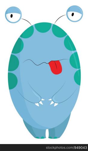 A tired blue monster with sharp nails, vector, color drawing or illustration.