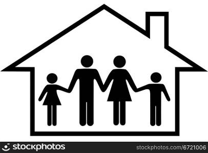 A traditional family mom dad boy girl safe at home in their house.