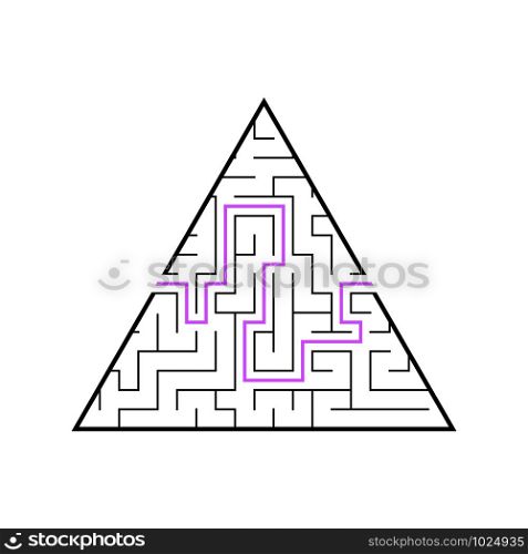 A triangular labyrinth, a pyramid with a black stroke. A game for children. Simple flat vector illustration isolated on white background. With the answer. A triangular labyrinth, a pyramid with a black stroke. A game for children. Simple flat vector illustration isolated on white background. With the answer.