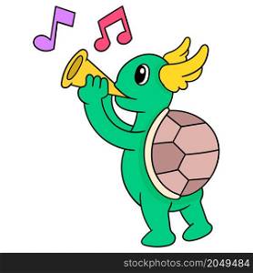 a turtle animal playing a melodious saxophone instrument