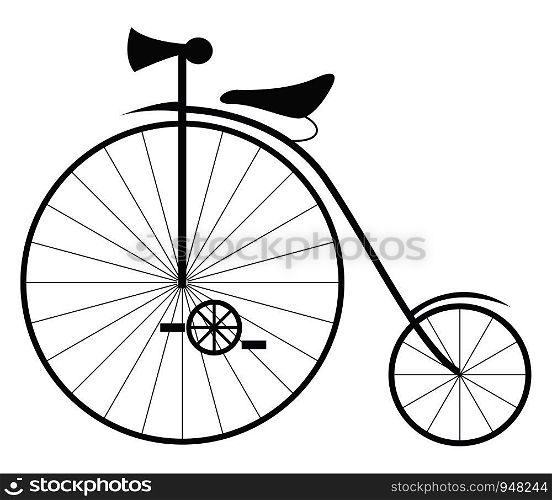 A unique bicycle with large and small tires takes us back to those ancient-old days perfect to gift parents or grandparents on their birthday, vector, color drawing or illustration.
