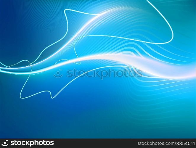 A vector illustrated blue futuristic background resembling a jellyfish-like creature at top speed on top of motion-blurred fire