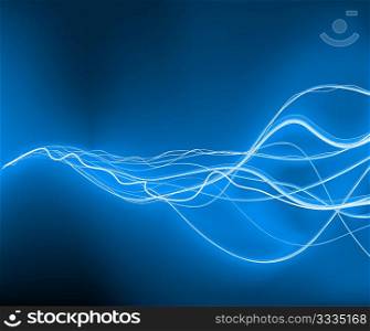 A vector illustrated futuristic background resembling blue motion blurred neon light curves
