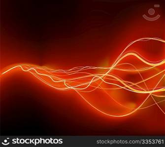 A vector illustrated futuristic background resembling red motion blurred neon light curves