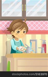 A vector illustration of a boy washing his hands