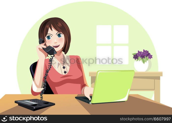 A vector illustration of a businesswoman working in the office