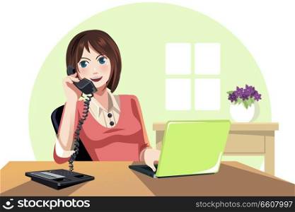 A vector illustration of a businesswoman working in the office