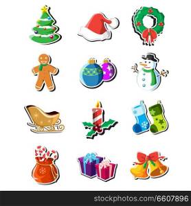 A vector illustration of a collection of Christmas icons