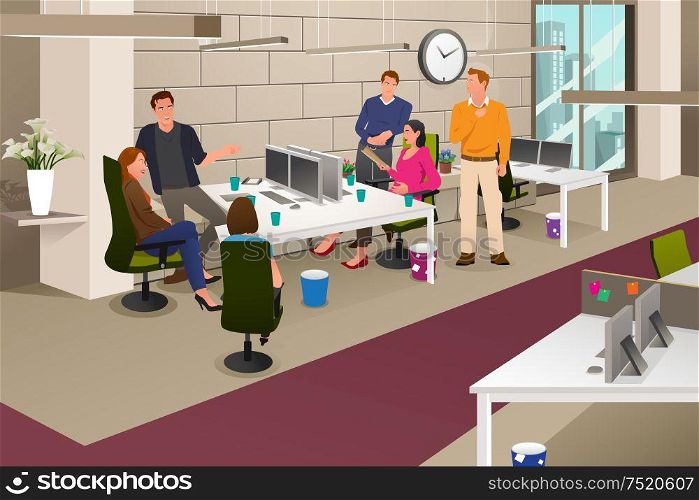 A vector illustration of a group business people in an informal meeting