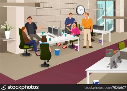 A vector illustration of a group business people in an informal meeting