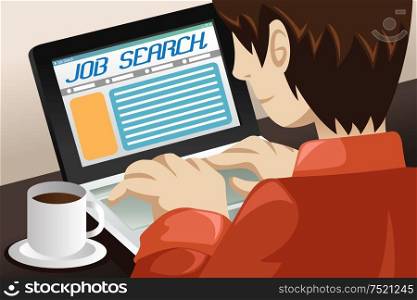 A vector illustration of a man searching for a job online