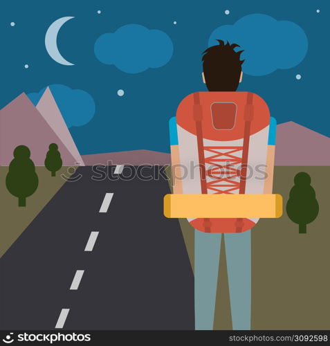 A vector illustration of a man traveling and hiking. man traveling and hiking