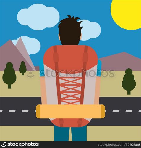A vector illustration of a man traveling and hiking. man traveling and hiking