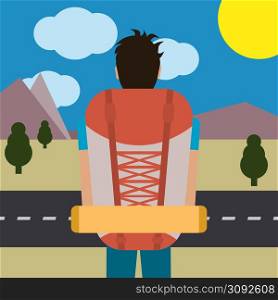 A vector illustration of a man traveling and hiking. man traveling and hiking