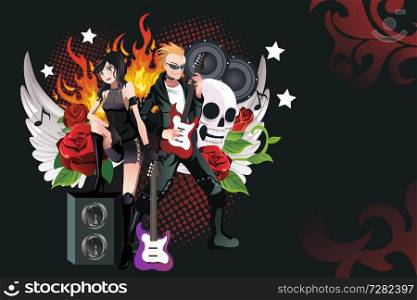 A vector illustration of a rock music background