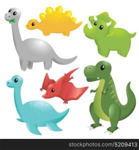 A vector illustration of a set of different dinosaurs