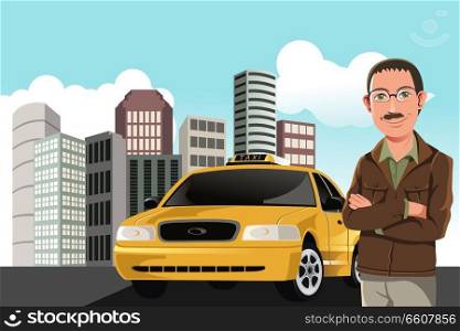 A vector illustration of a taxi driver