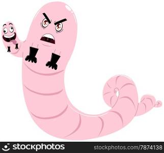 A vector illustration of a two headed evil worm wearing gloves.