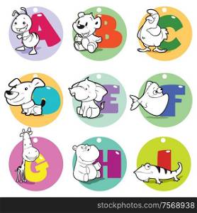 A vector illustration of alphabet animals from A to I