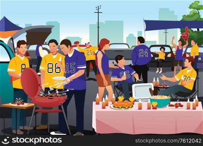 A vector illustration of American football fans having a tailgate party