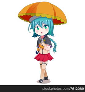 A vector illustration of Anime Girl Holding Umbrella