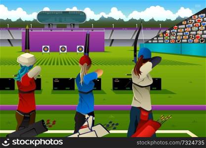 A vector illustration of archers in the archery match for sport competition series