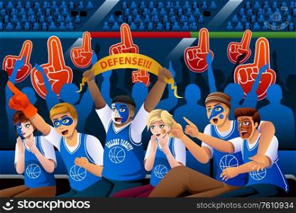 A vector illustration of Basketball Fans Cheering Inside Stadium
