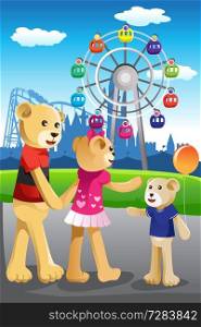 A vector illustration of bear family having fun at amusement park