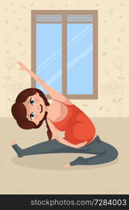 A vector illustration of beautiful pregnant woman doing yoga exercise