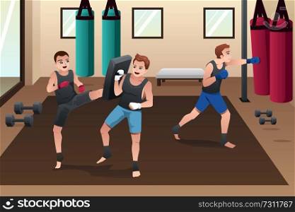 A vector illustration of boxer training in the gym