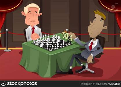 A vector illustration of businessmen playing chess