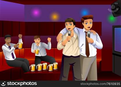 A vector illustration of Businessmen Singing Karaoke After Work
