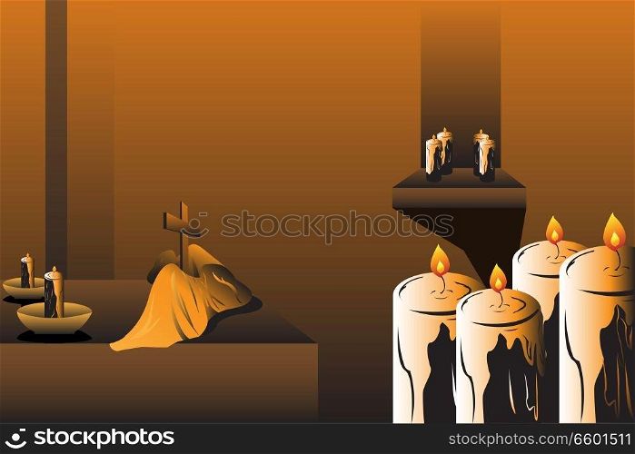 A vector illustration of candles and cross for Easter