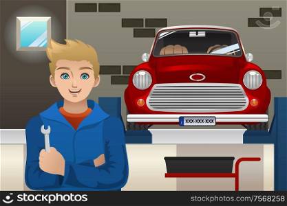 A vector illustration of car mechanic