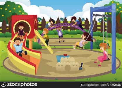A vector illustration of children playing in the playground