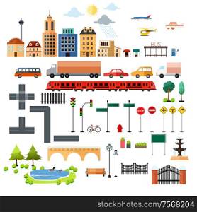 A vector illustration of city element icons