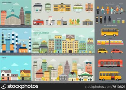 A vector illustration of City Life and Transportation Infographic Elements