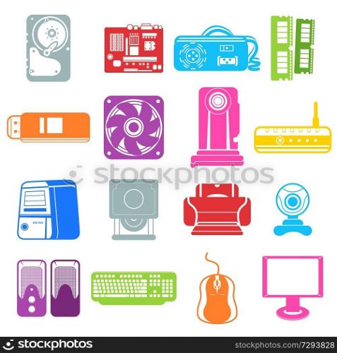 A vector illustration of computer component icons