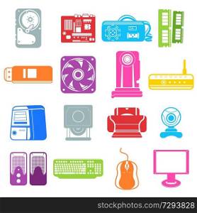 A vector illustration of computer component icons