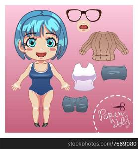 A vector illustration of cut dress up paper doll template