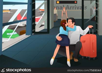 A vector illustration of daughter reunion with her father at airport