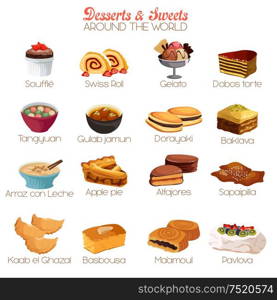 A vector illustration of dessert and sweets around the world icon sets